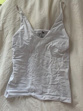 Free People White Ribbed V-Neck Cami Tank